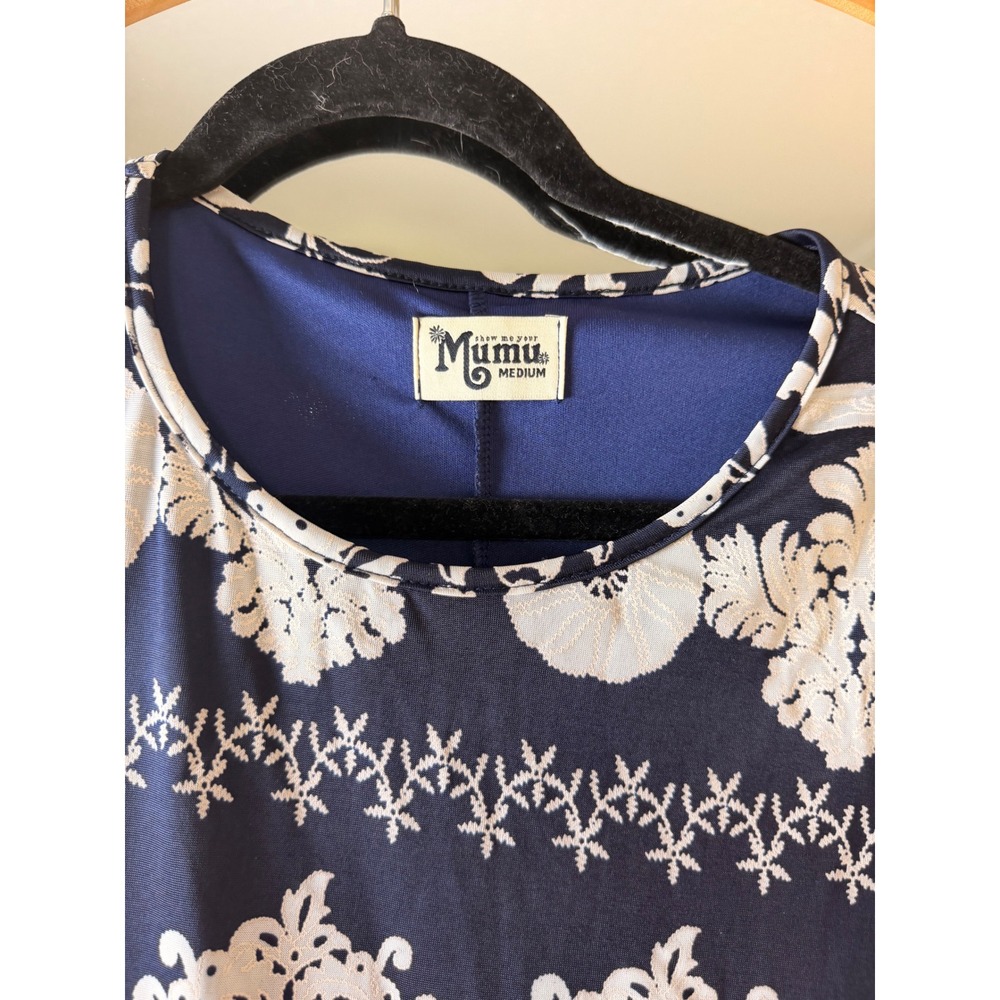 Show Me Your Mumu Shift Dress Womens Medium Navy Blue Excellent Floral Mini Boho - Picture 2 of 5